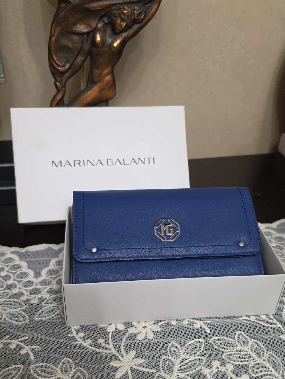 Marina Galanti Navy Leather Wallet with Metal Emblem
